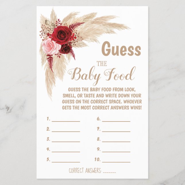 Pampas Guess the Baby Food Baby Shower Game Card Flyer (Front)