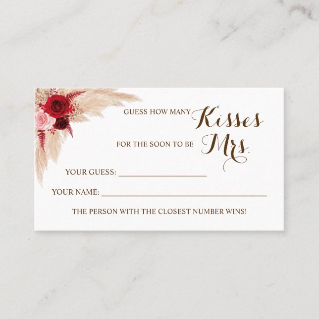 Pampas How Many Kisses for Mrs Shower game card (Front)