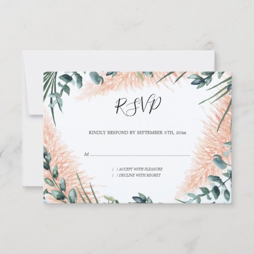 Pampas Leaves Foliage Watercolor Wedding RSVP Card