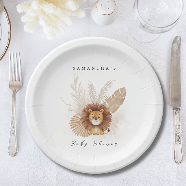 Pampas Lion baby shower invitation Welcome sign Paper Plates (Creator Uploaded)