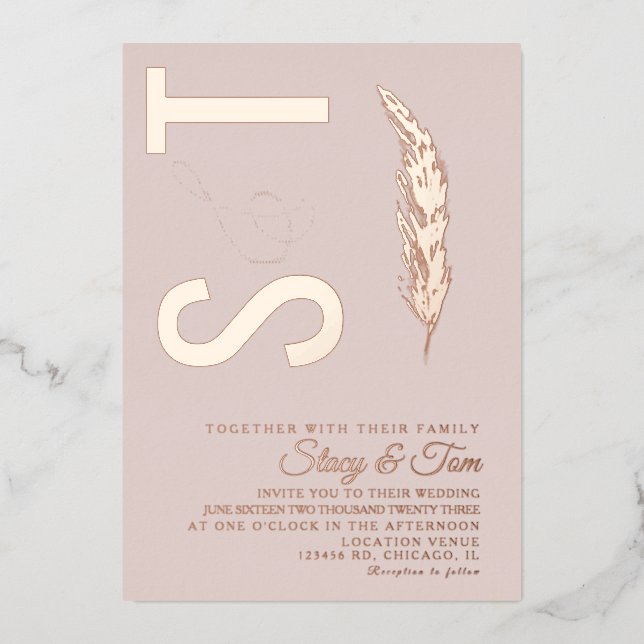 Pampas Logo  Ampersand Wedding Pressed Foil Invitation (Front)