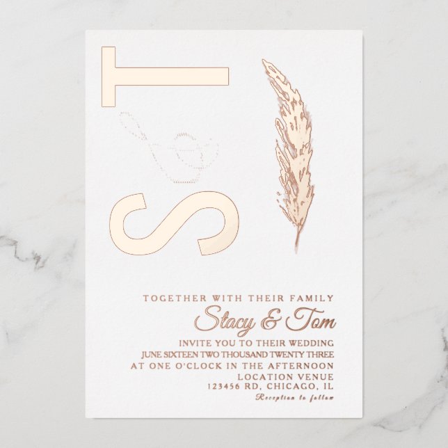 Pampas Logo  Ampersand Wedding Pressed Foil Invitation (Front)