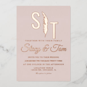 Pampas Logo  Wedding Pressed Blush Foil Invitation