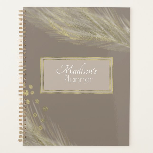 Pampas Natural Elegant Modern Gold Planner (Front)