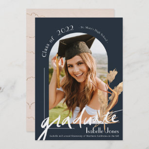 Pampas Navy Arch Photo Graduation Announcement