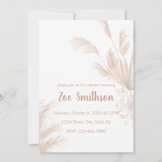 Pampas Neutral Tone Boho Invitation (Front)