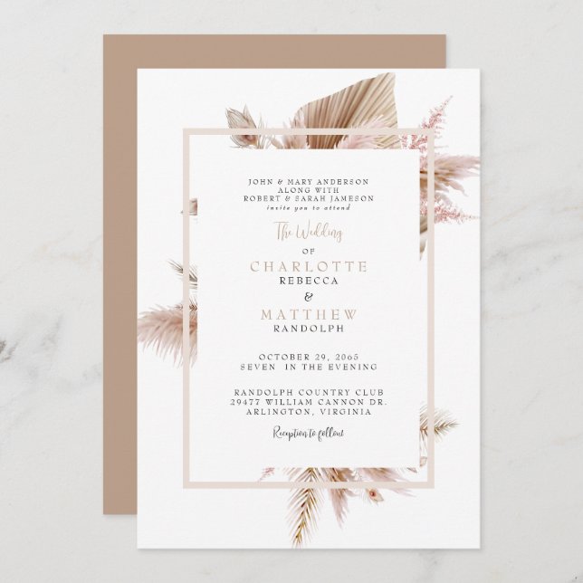 Pampas Neutral Wedding  Invitation (Front/Back)