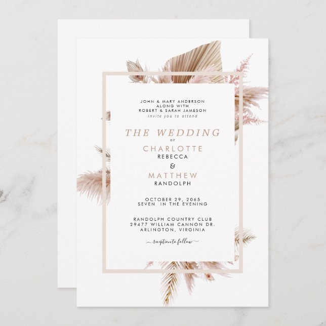Pampas NeutralBoth Sets Parents Wedding Invitation (Front/Back)