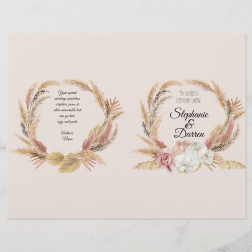 Pampas Palm Boho Floral Watercolor Wedding Program