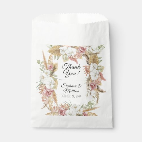 Pampas Palm Foliage White Blush Floral Rustic Boho Favor Bag