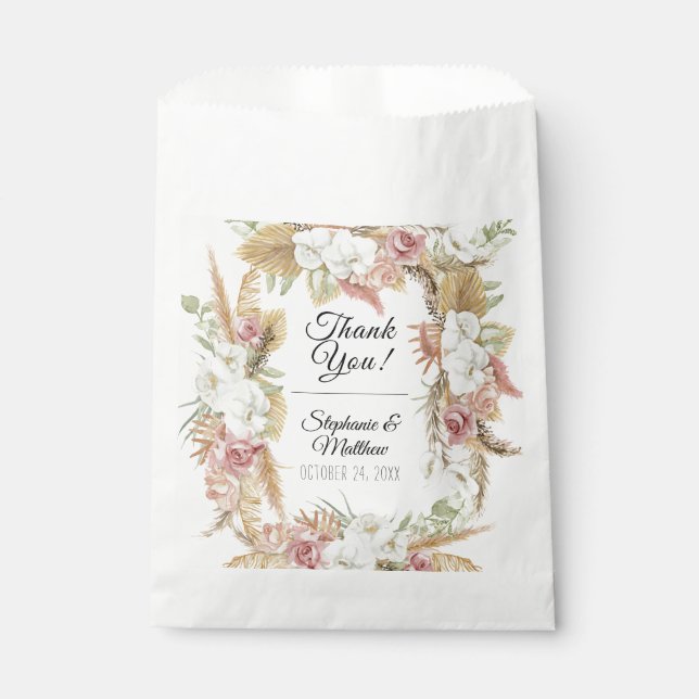 Pampas Palm Foliage White Blush Floral Rustic Boho Favor Bag (Front)