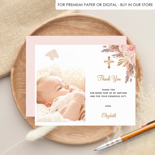 Pampas pink arch photo budget thank you card