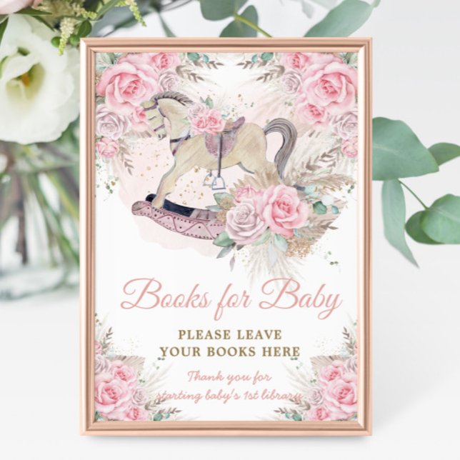 Pampas Pink Floral Rocking Horse Books for Baby Photo Print (Creator Uploaded)