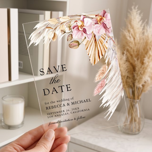 Pampas Pink Orchid Floral Wedding Save the Date (Creator Uploaded)