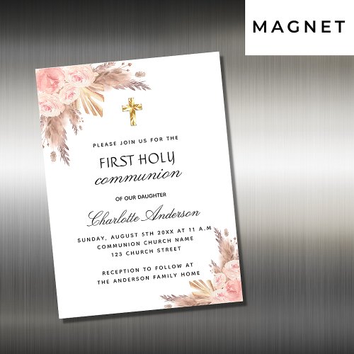 Pampas rose blush first holy communion luxury magnetic invitation