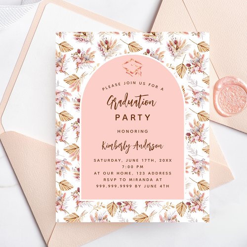 Pampas rose budget graduation party invitation flyer