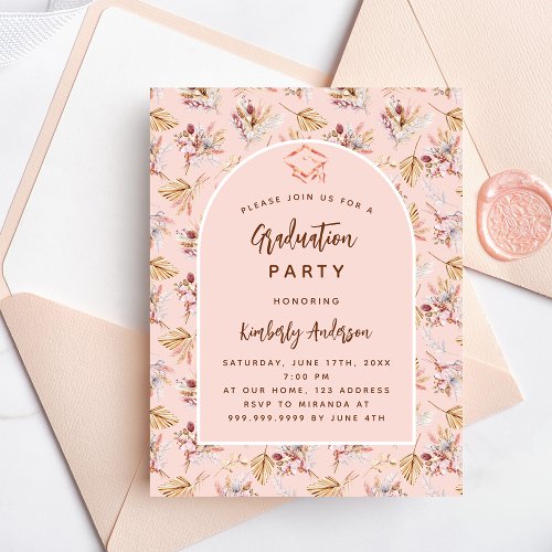 Pampas rose budget graduation party invitation flyer