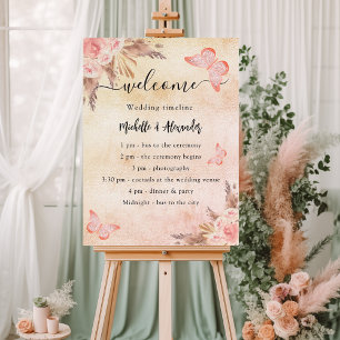 Pampas rose butterfly wedding program timeline foam board