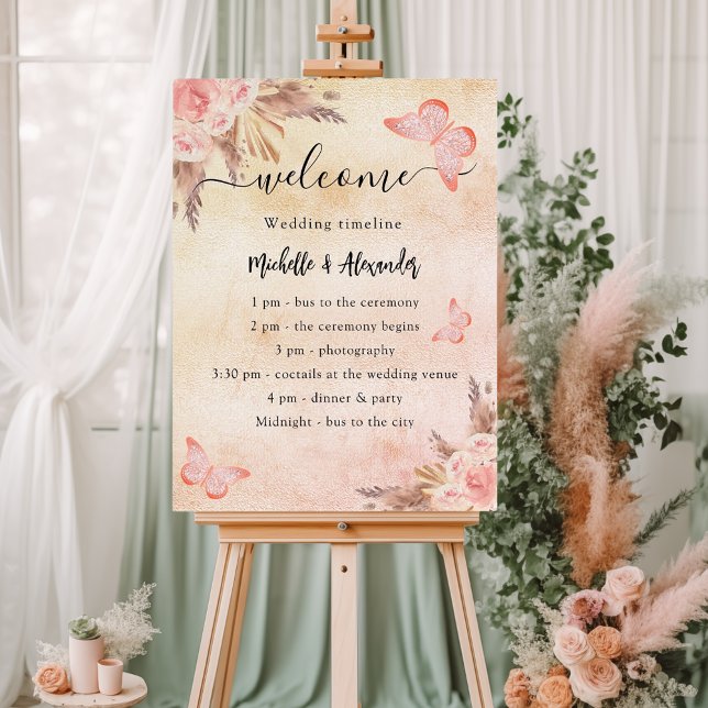Pampas rose butterfly wedding program timeline foam board (Creator Uploaded)