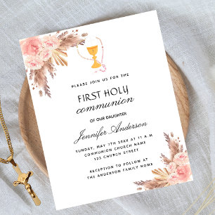 Pampas rose first communion budget invitation