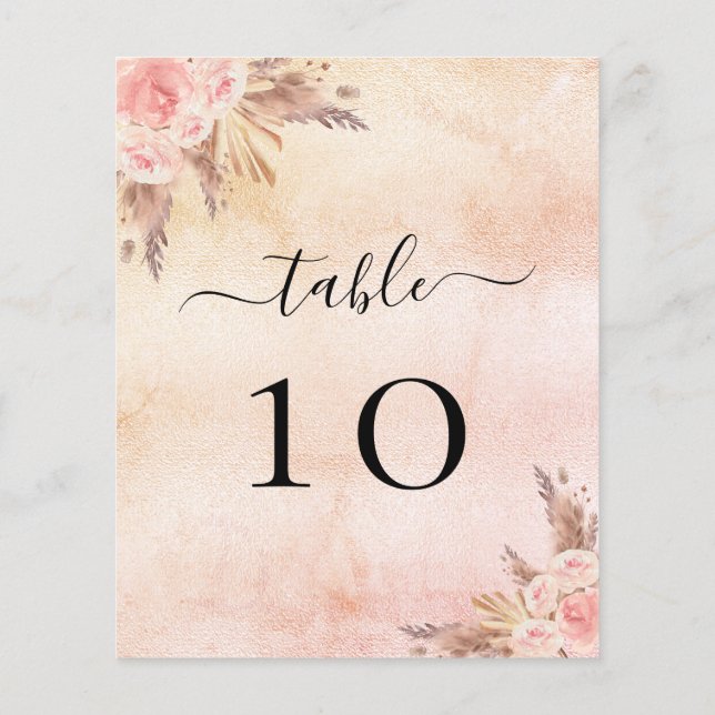 Pampas rose floral wedding program table number (Back)