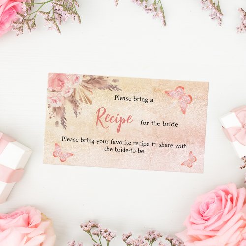 Pampas rose gold butterfly recipe Bridal Shower Enclosure Card