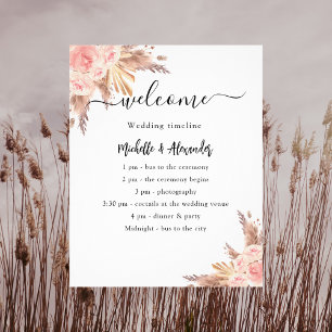 Pampas rose gold floral budget wedding program flyer
