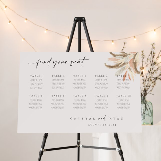 Pampas Seating Chart Wedding Table Numbers C100 Foam Board (In Situ (Stand))