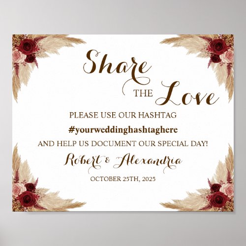 Pampas Share the Love Social Media Wedding Sign