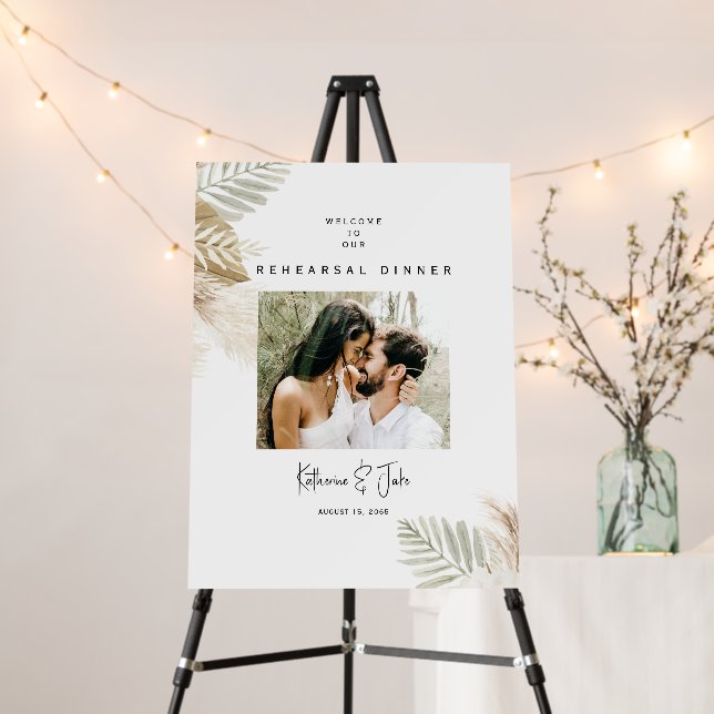 Pampas Simple Photo Rehearsal Dinner Welcome Sign (In Situ (Stand))