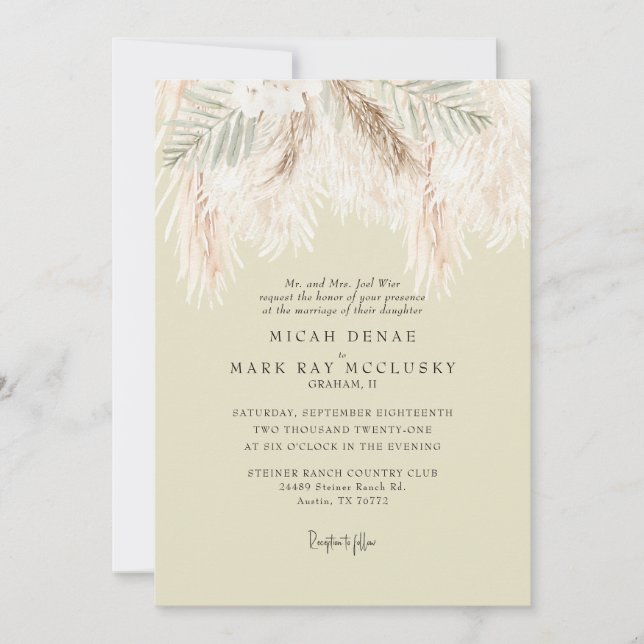 Pampas Soft Yellow Simple Wedding Invitation (Front)