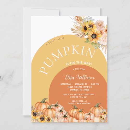 Pampas Sunflower Pumpkin is on the way baby shower Invitation