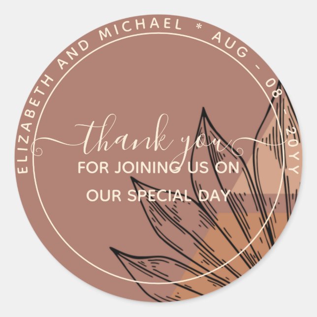 Pampas  Tan Terracotta Thank You Favor Classic Round Sticker (Front)