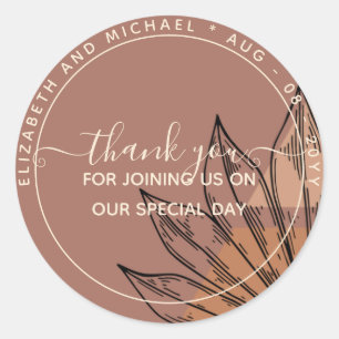 Pampas Tan Terracotta Thank You Favor Classic Round Sticker