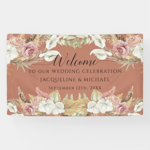 Pampas Terra Cotta Blush Pink Floral Beach Wedding Banner