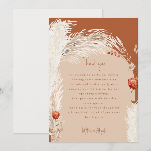 Pampas Terracotta Bridal Shower Thank You (Front/Back)