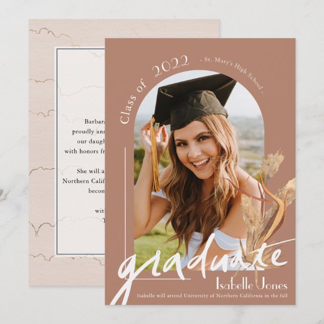 Pampas Terracotta Photo Graduation Annoucement Invitation (Front/Back)