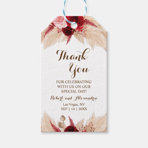 Pampas Thank You for Coming Wedding Favor Gift Tags