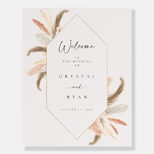 Pampas Welcome Sign Gold Boho Wedding Decor C100