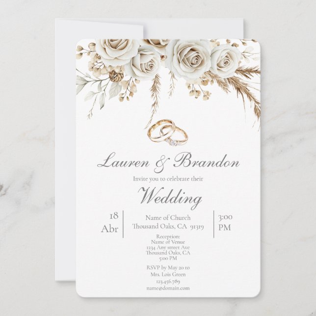 Pampas white boho Wedding invitation (Front)
