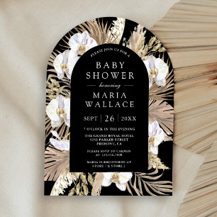 Pampas White Orchid Black Arch Baby Shower Invitation