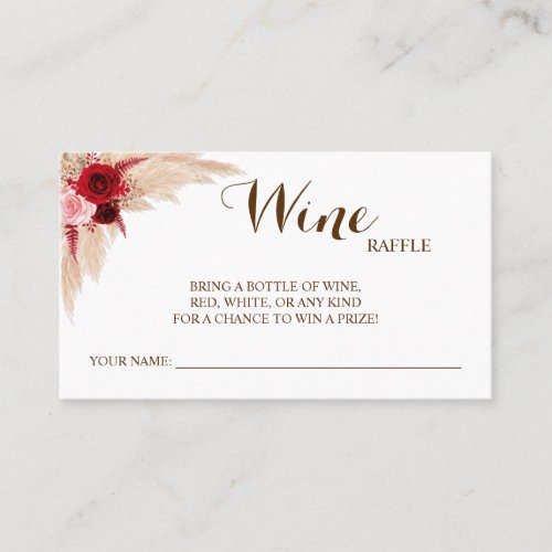 Pampas Wine Raffle Wedding Bridal Shower card