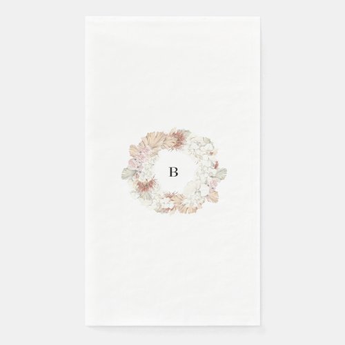 Pampas Wreath Modern White Elegant Monogram Simple Paper Guest Towels