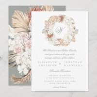 Pampas Wreath Moss Sage Green Monogram Elegant