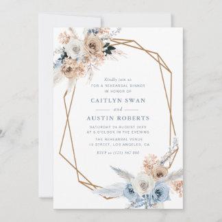 pampass boho dusty blue wedding rehearsal invitation