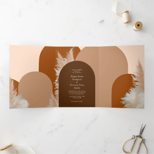 Pampass grass and Arches Wedding Design Dark Tri_Fold Holiday Card