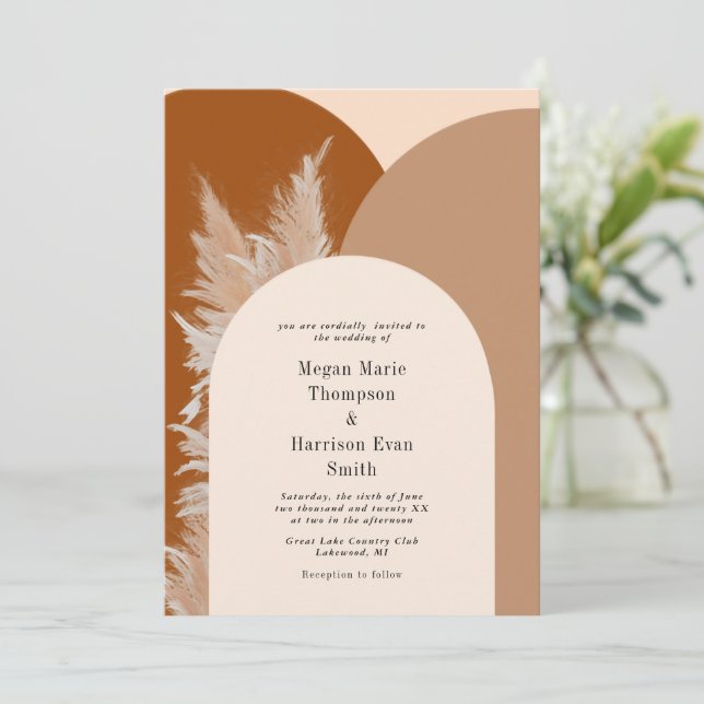 Pampass grass and Arches Wedding Invitation (Standing Front)
