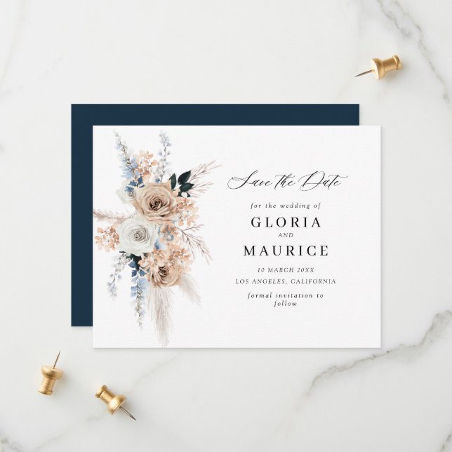 pampass grass beige floral Save the Date (Front/Back In Situ)