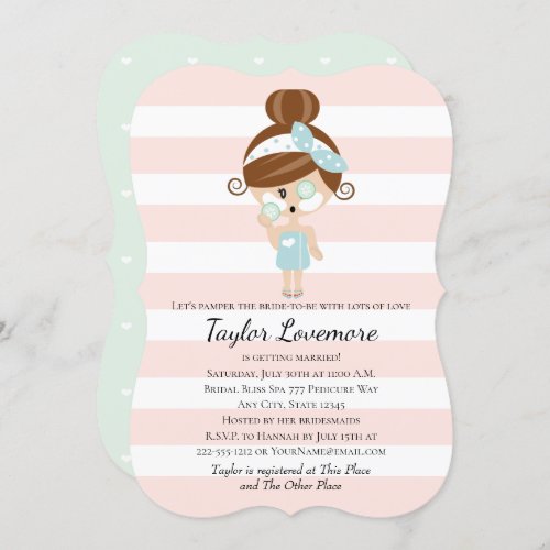 Pamper Bridal Shower Invitations Spa Day Brunette