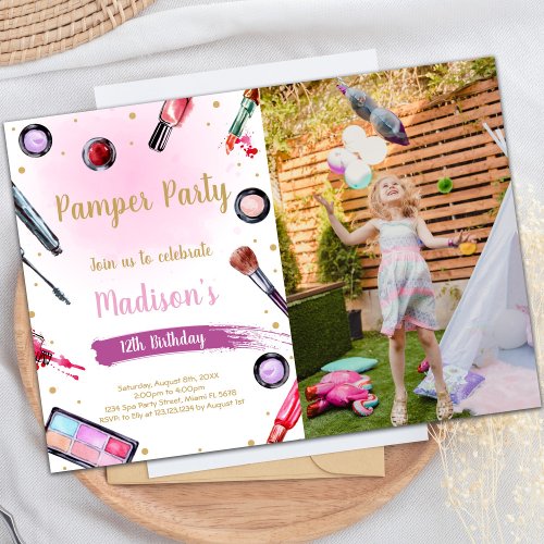 Pamper Party Birthday Invitations with photo